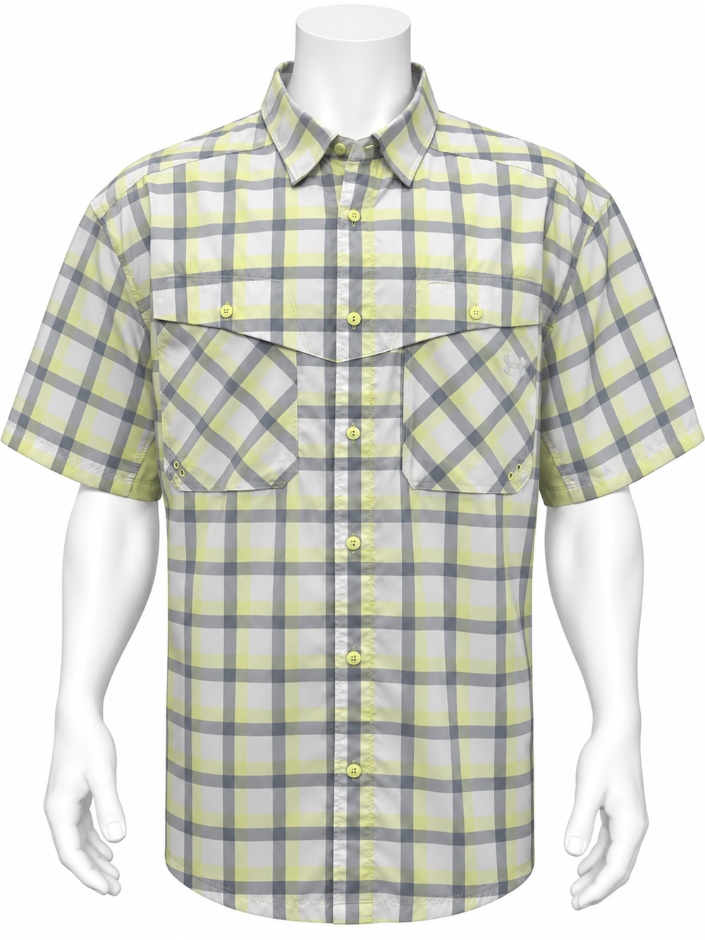 Under Armour HeatGear Vented Loose White Yellow Gray Men's Fishing Shirt XXL 2XL